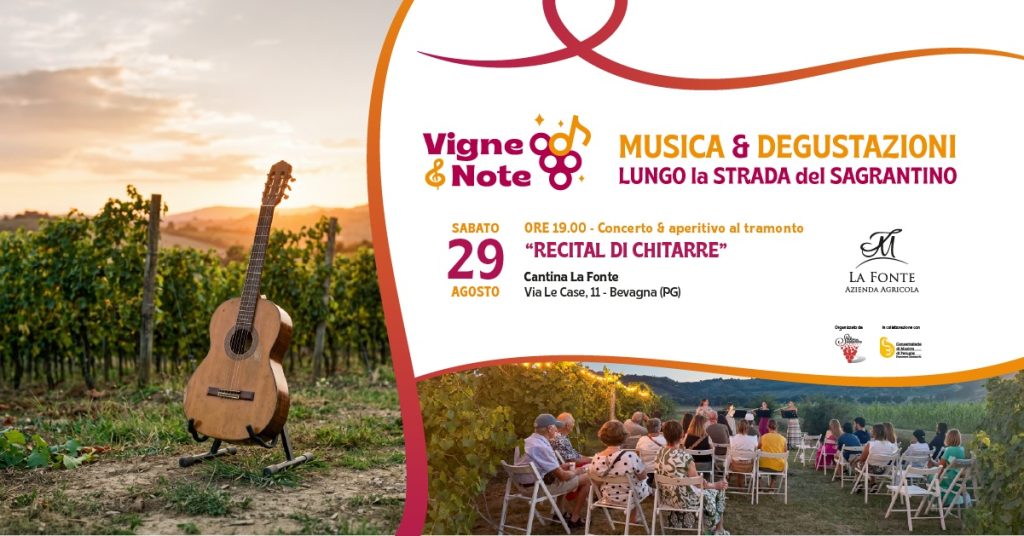 “Vigne & Note”, musica al tramonto tra i filari: a Bevagna il recital di chitarra tra vino e sapori umbri 4 “Vigne & Note”, musica al tramonto tra i filari: a Bevagna il recital di chitarra tra vino e sapori umbri 3