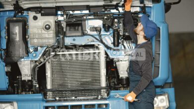 man with tools for truck worker in uniform faulty truck scaled