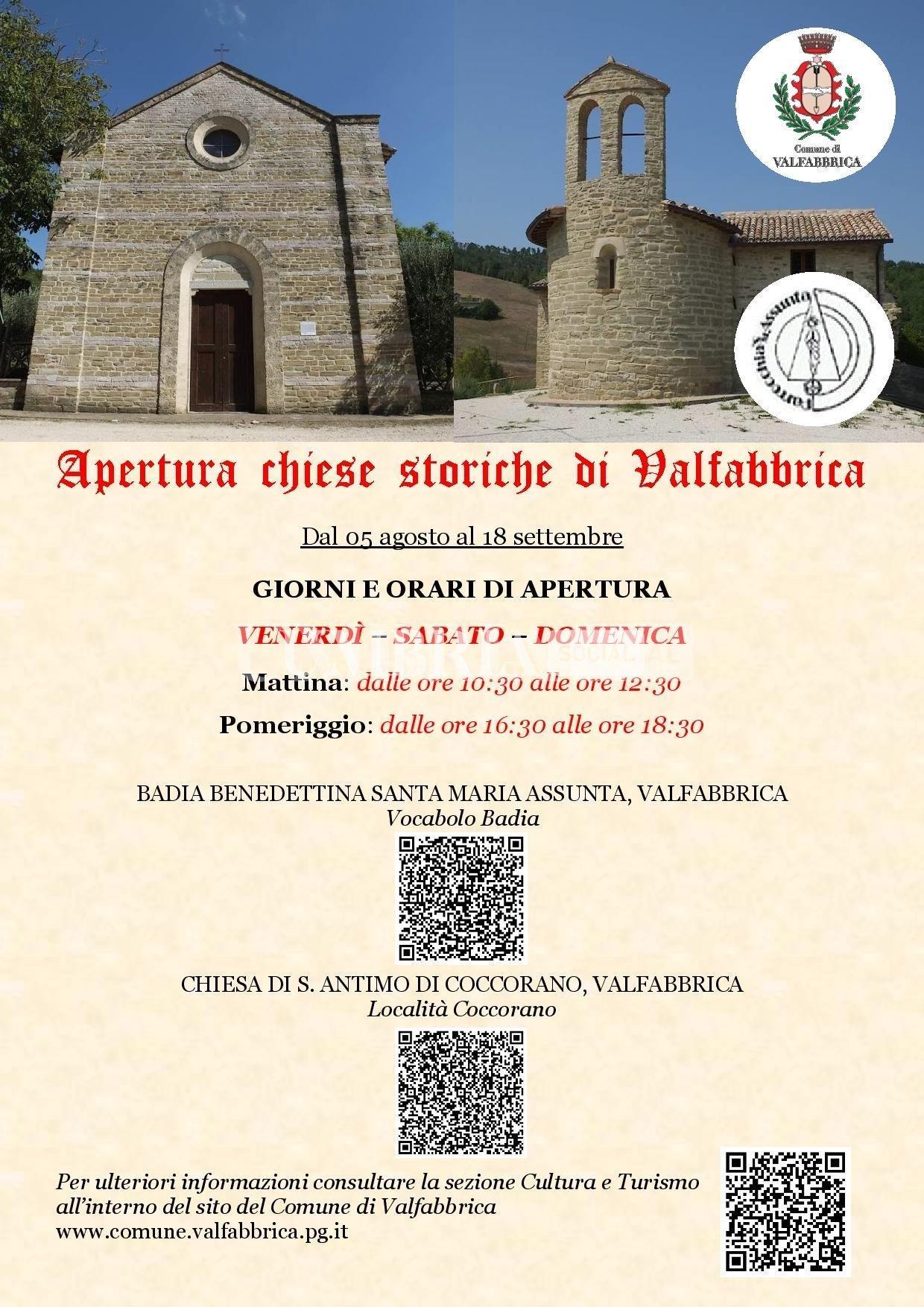A Valfabbrica riaprono due chiese storiche patrimonio di grande valore: dal 5 agosto al 18 settembre nei weekend 2