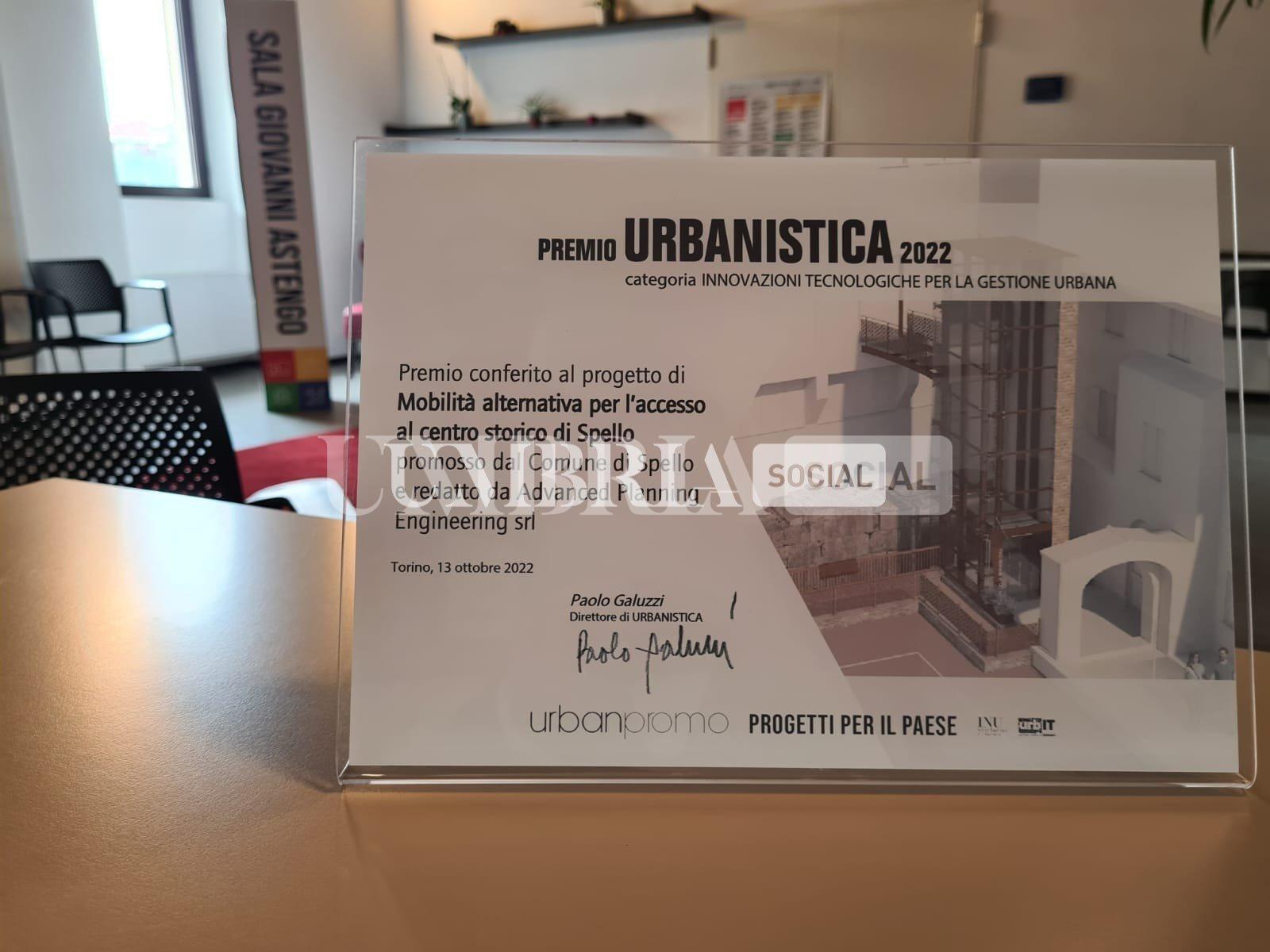 Il Comune di Spello premiato da INU per il progetto di “Mobilità alternativa di accesso al centro storico” 2