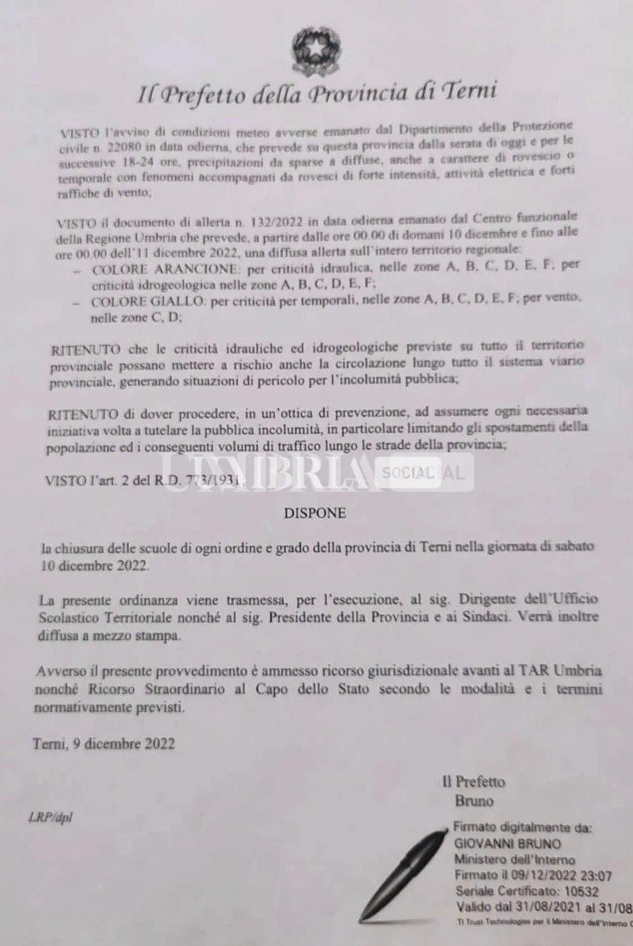 Allerta meteo arancione, sabato 10 dicembre scuole chiuse in Umbria 5 Allerta meteo arancione, sabato 10 dicembre scuole chiuse in Umbria 4