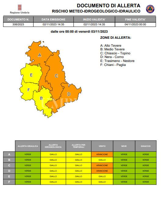 Maltempo in Umbria, per la Protezione Civile è allerta arancione: 2-3 novembre forte vento 3 Maltempo in Umbria, per la Protezione Civile è allerta arancione: 2-3 novembre forte vento 2