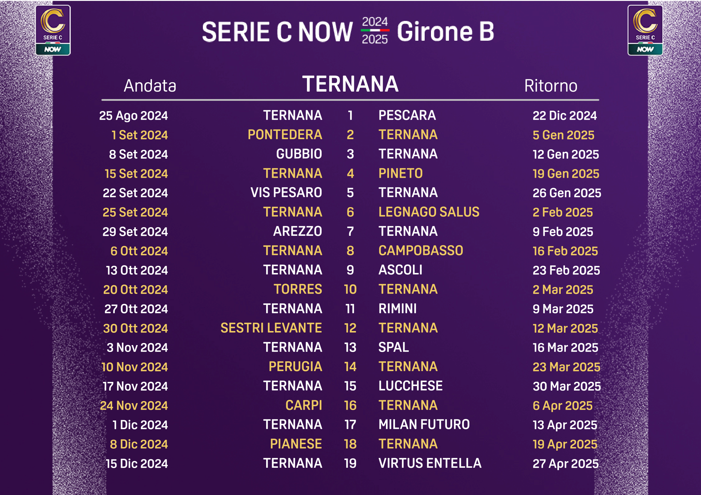 Serie C 2024/2025, ecco i calendari: aprono Pianese-Perugia, Ternana-Pescara e Gubbio-Sestri Levante 5