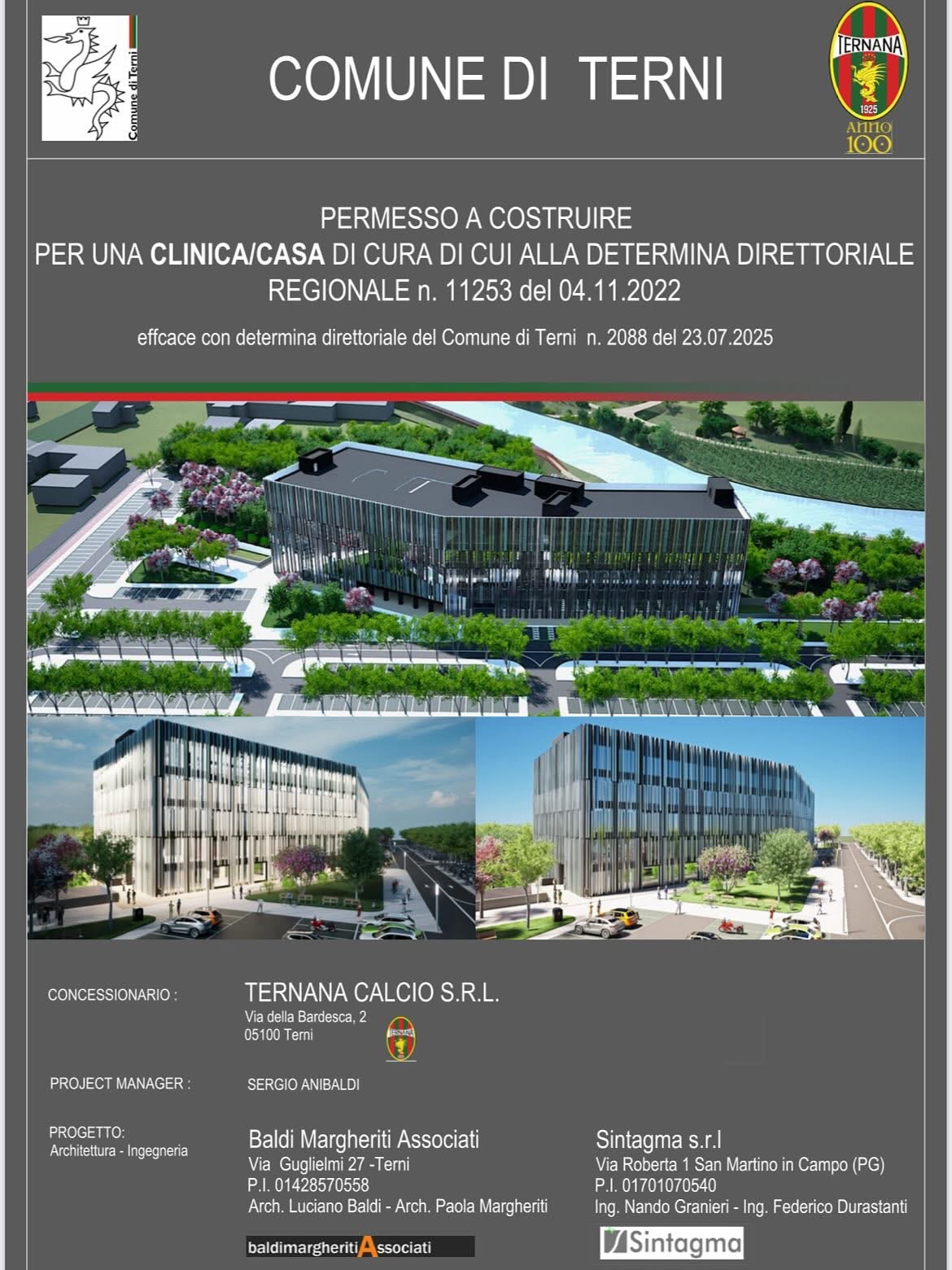 Terni, Bandecchi: “Via ai lavori per stadio e clinica”. Affissi i cartelli davanti al Liberati (foto) 5