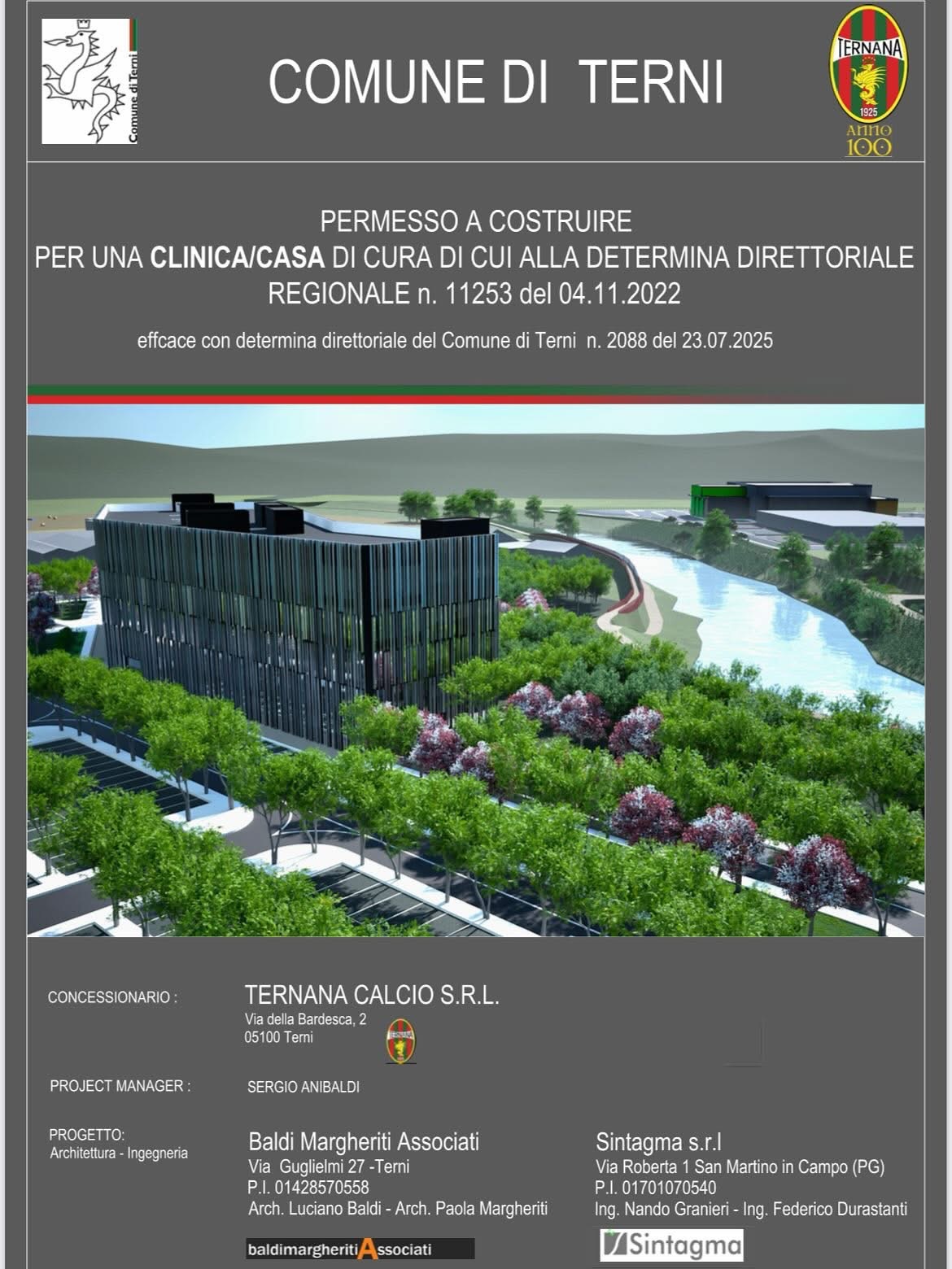 Terni, Bandecchi: “Via ai lavori per stadio e clinica”. Affissi i cartelli davanti al Liberati (foto) 7